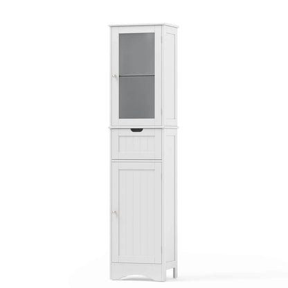 Costway Tall Bathroom Cabinet with Adjustable Shelves Deep Drawer for Living Room Black