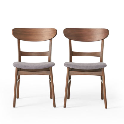 GDFSTUDIO Mid Century Modern Fabric Upholstered Rubberwood Dining Chairs, Set of 2, Dark Gray and Walnut