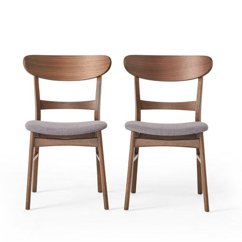 GDFSTUDIO Mid Century Modern Fabric Upholstered Rubberwood Dining Chairs, Set of 2, Dark Gray and Walnut