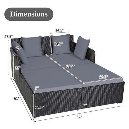 Costway Outdoor Patio Rattan Daybed Pillows Cushioned Sofa Furniture Beige