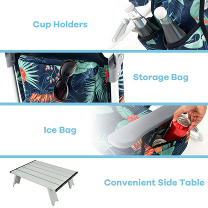 Costway 2-Pack Folding Backpack Beach Chair Table Set 5-Position Outdoor Reclining Chair Pink