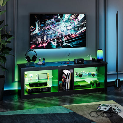 Bestier Entertainment Center with LED Lights TV Stand Media Console Table for TVs up to 60" in Light Grey