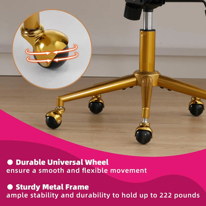Westice Home Office Desk Chairs, Velvet Task Chair, Height Adjustable Swivel Vanity Chair with Golden Base for Vanity Study, Living Room Computer Room, Beige