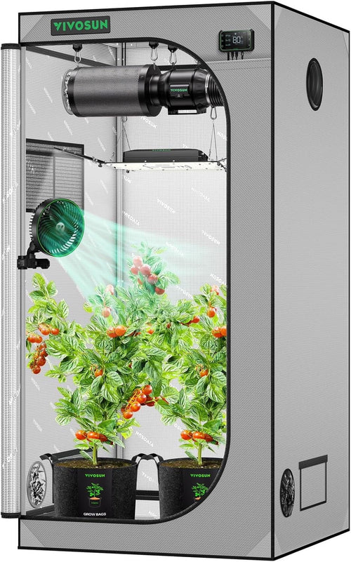VIVOSUN G336 36"x36"x72" Grow Tent, 3x3 FT Advanced Gray Mylar Tent with 19mm Poles, Observation Window and Floor Tray for Hydroponic Plants for VS2000/VS3000