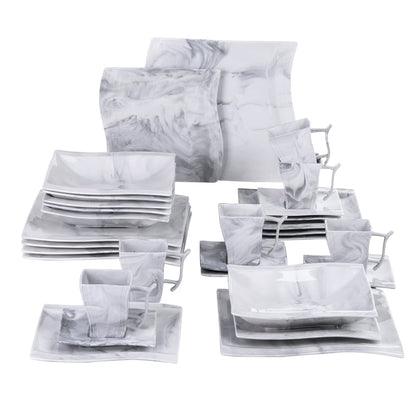 MALACASA Porcelain Tableware Sets, Ivory White, 30-Piece (6 Packs)