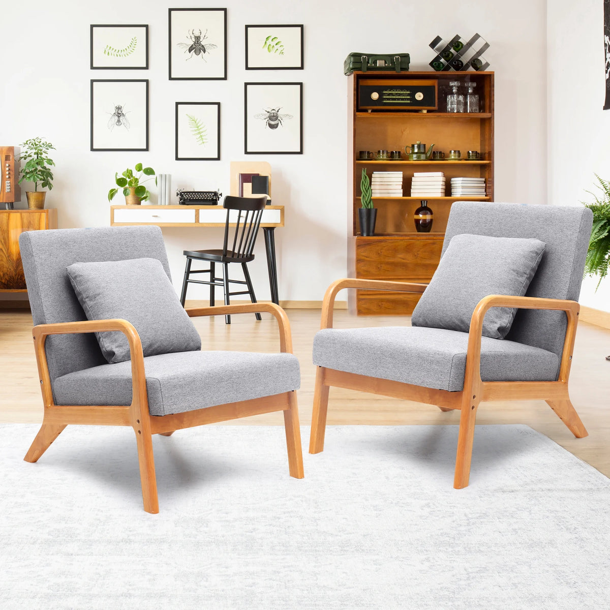 JULY'S SONG Mid Century Modern Accent Chair Set of 2, Linen Upholstered Reading Chairs for Living Room, 25.6" W Fabric Comfy Armchair, Beige
