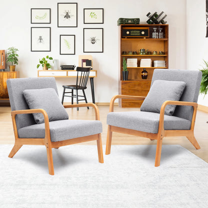 JULY'S SONG Mid Century Modern Accent Chair Set of 2, Linen Upholstered Reading Chairs for Living Room, 25.6" W Fabric Comfy Armchair, Beige