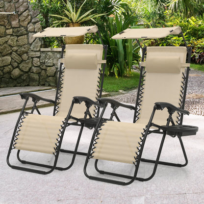 MoNiBloom Zero Gravity Chairs Set of 2, Folding Outdoor Patio Beach Recliner with Canopy Shade & Headrest, Black