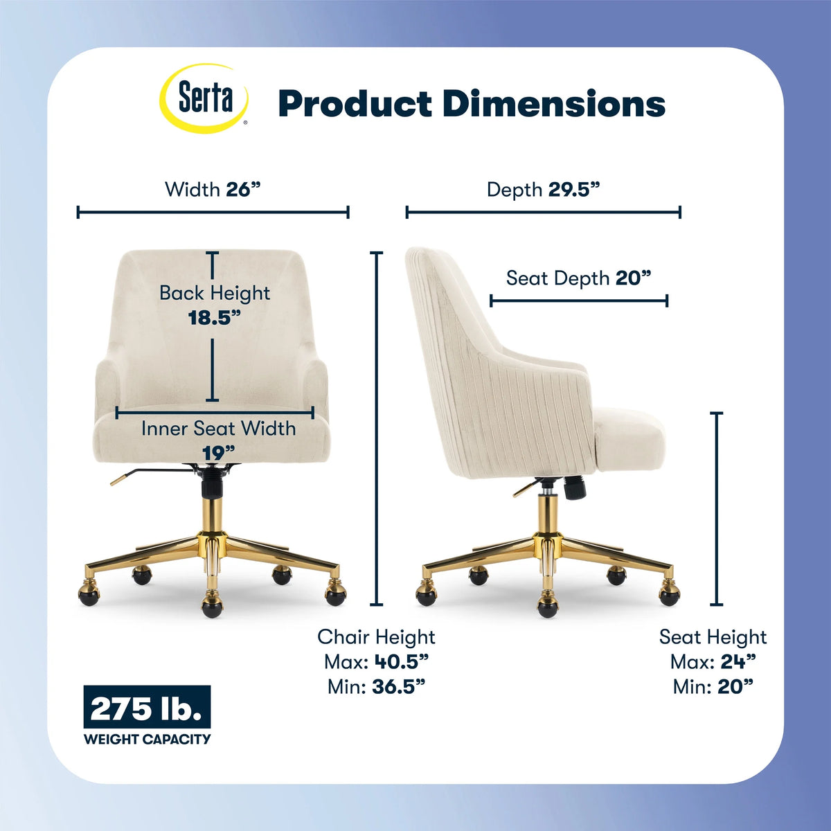 Serta Scarlett Modern Mid-Back Office Chair Velvet Fabric Gold Metal Base Pink