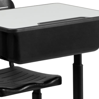 Flash Furniture Adjustable Height Classroom Student Desk with Chair and Book Box, Gray/Black