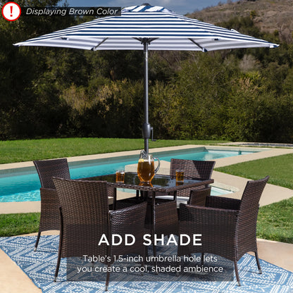 Best Choice Products 5-Piece Indoor Outdoor Wicker Patio Dining Table Furniture Set w/ Umbrella Cutout, 4 Chairs - Gray