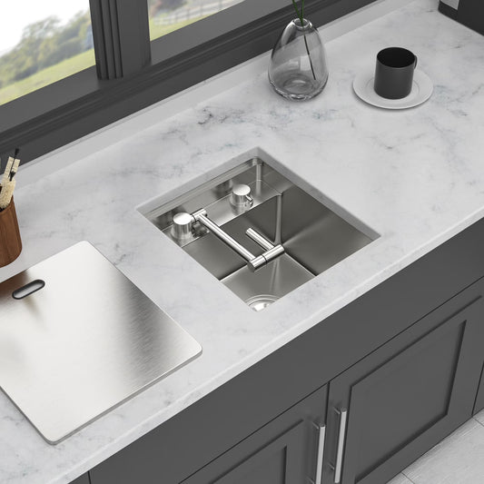 15" Undermount bar Sink with folding faucet - 15*17 inch Single Bowl 16 Gauge Stainless Steel Kitchen Sinks
