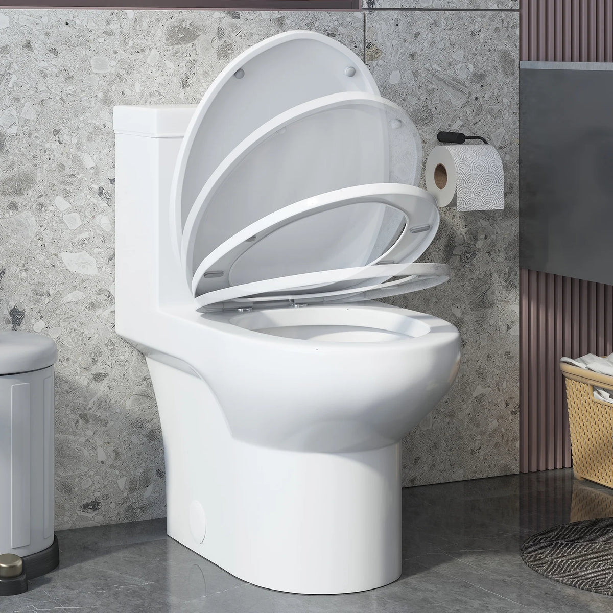 Puremind One-Piece Elongated Ceramic Toilet,4/6 Dual Flush 1.28 Gpf, White (27.6''Dx15''Wx29.5''H)