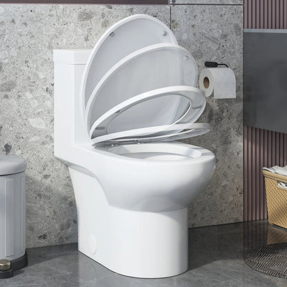 Puremind One-Piece Elongated Ceramic Toilet,4/6 Dual Flush 1.28 Gpf, White (27.6''Dx15''Wx29.5''H)