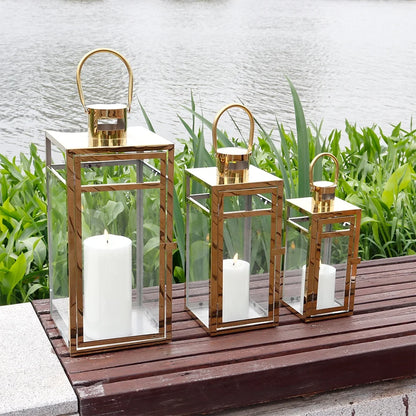Stainless Steel Lantern Set of 3 12/15/19" Metal Lanterns with Tempered Glass for Parties & Events (Silver )