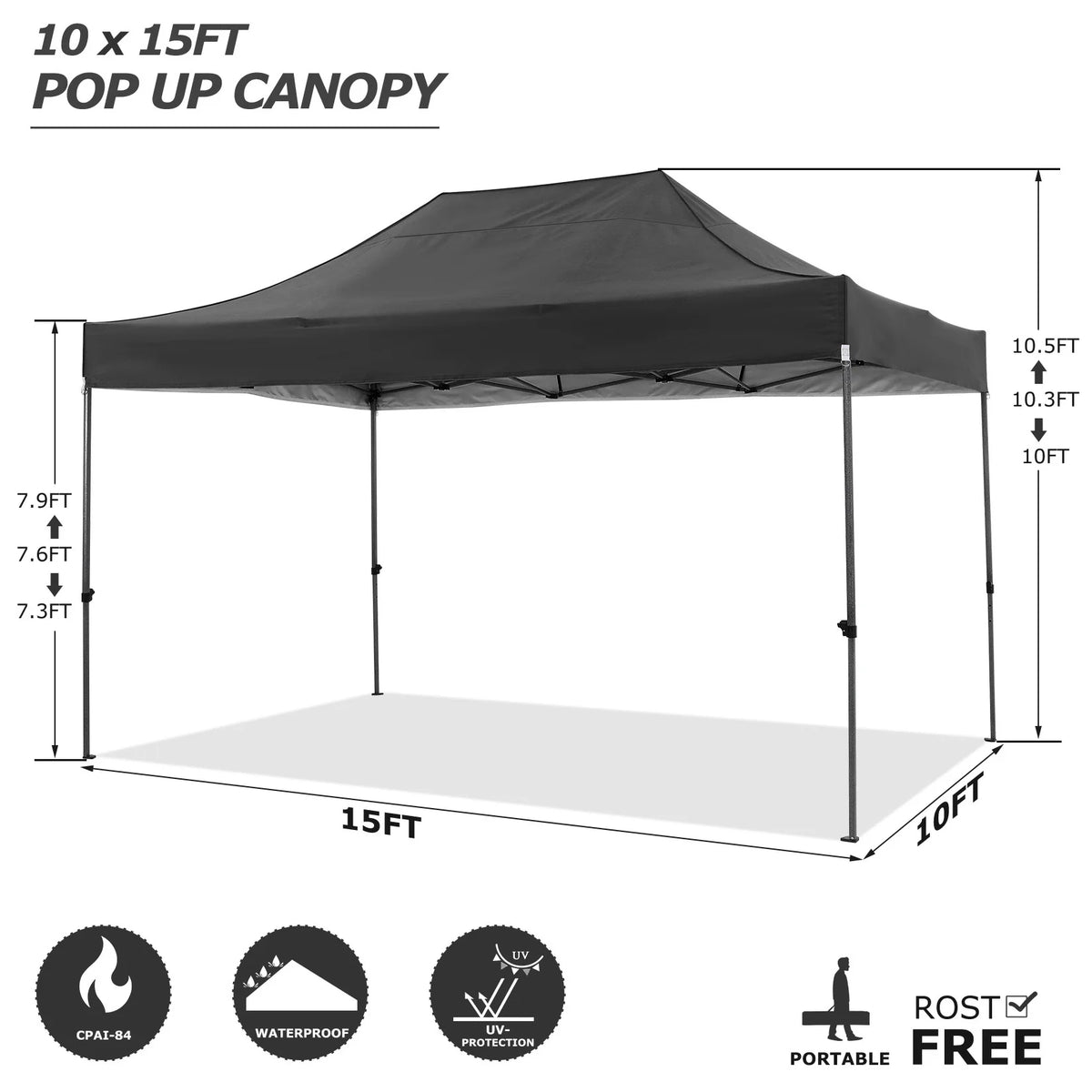 COBIZI 10x15ft Pop up Canopy, Easy up Heavy Duty Canopy Tent with 4 Removable Sidewalls,Gray