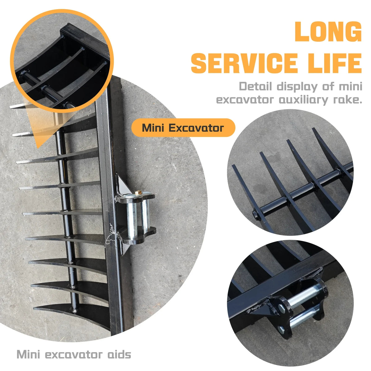 MachPro Mini Excavator Rake, 31'' Mini Excavator Attachments, 9 Tooth Wide Backhoe Digger Accessories Rake Use for Land Clearing, Debris Removing