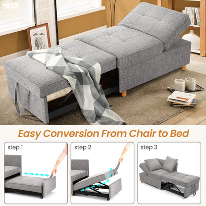 SEJOV 4-in-1 Convertible Sleeper Chair Bed, Linen Sofa Bed for Small Space, Futon Sofa with 2 Throw Pillows for Living Room, Single Recliner with 5 Adjustable Backrest for Bedroom Apartment, Brown