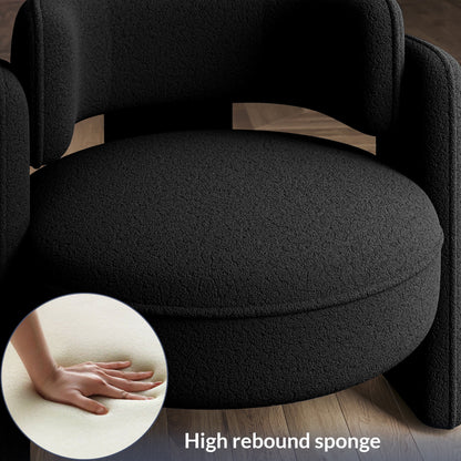 BELLEZE Sherpa Boucle Chair, Modern Barrel Accent Chair Comfy Round Upholstered Armchair Accent Side Chair for Living Room, Bedrooms, Corner - Quinton��White��