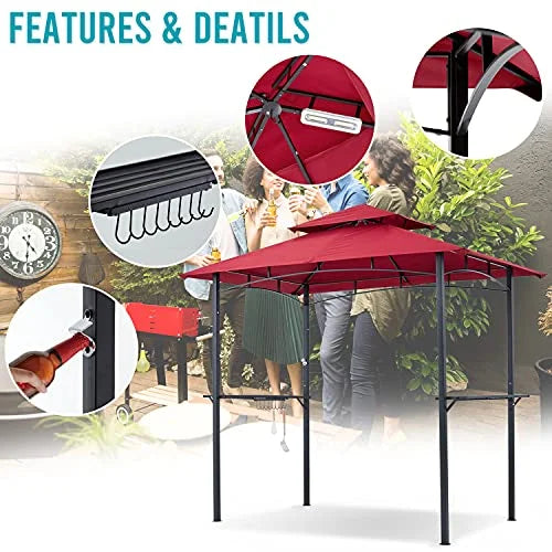 ABCCANOPY 8'x 5' Grill Gazebo Shelter, Double Tier Outdoor BBQ Gazebo Canopy with LED Light(Brown)