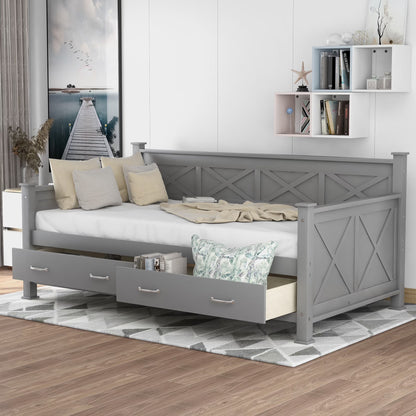 Euroco Twin Size Dayed with 2 Storage Drawers for Bedroom Low Profile Platform Bed, White
