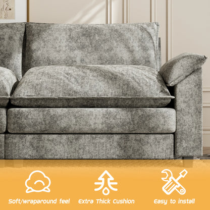 Homall Sectional Sofa 3-seat L-shaped Sofa with reversible toffee chair Movable Footrest Sofa,White