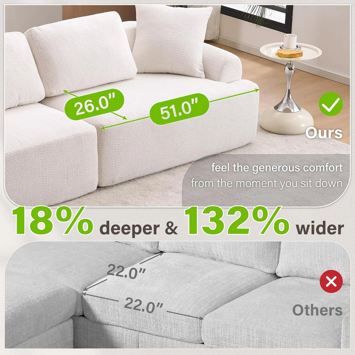 Loveseat Sectional Sofa for Living Room, 65’�?Modern Luxury Plush Chenille Extra Deep Seat Curved Cloud Floor Couch with 3 Throw Pillows for Small Spaces, No Assembly Needed, Sapphire Blue