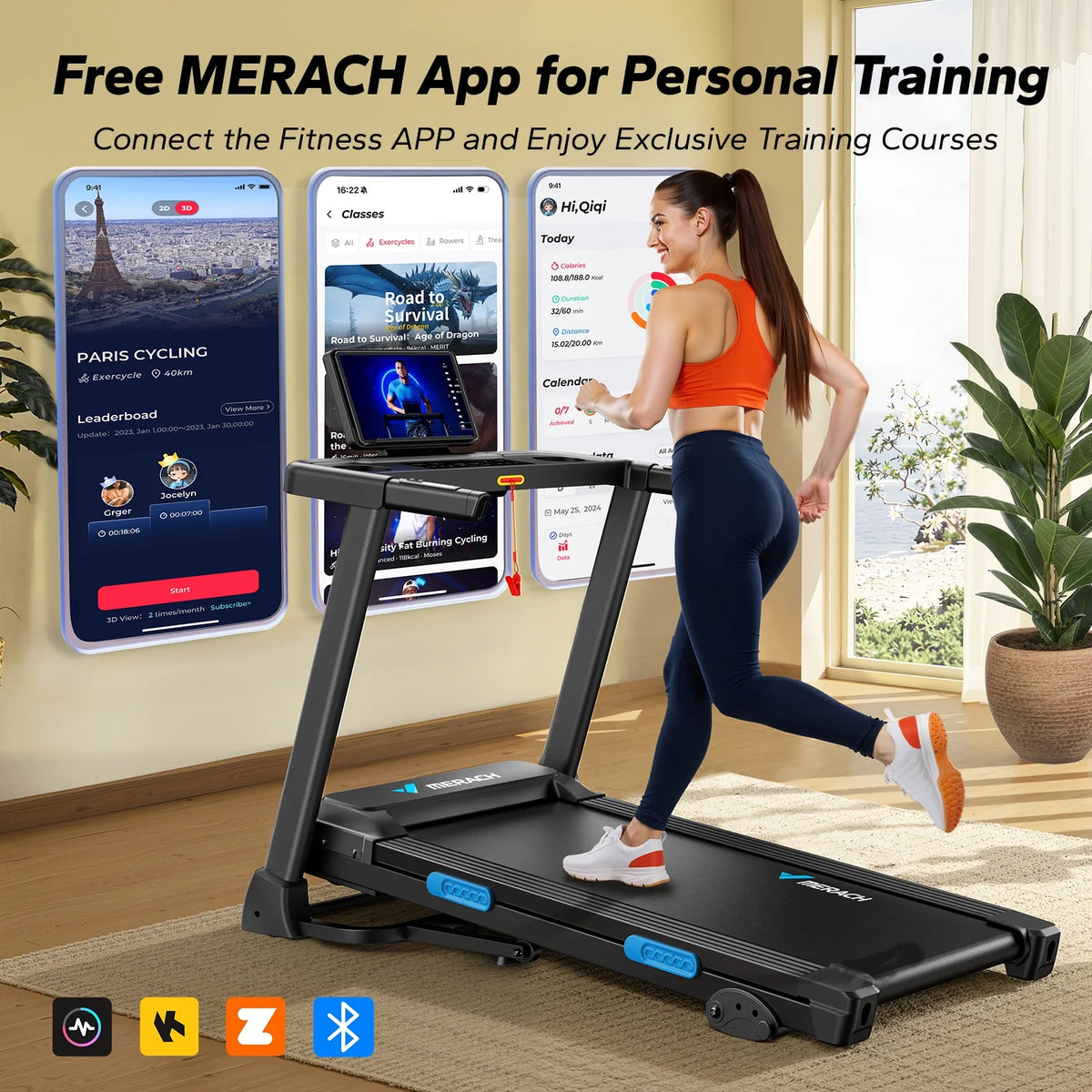 MERACH 2.5HP Folding Treadmill with Incline, Fitness Treadmill for Home with APP, 0.8-7.5MPH, LED Display