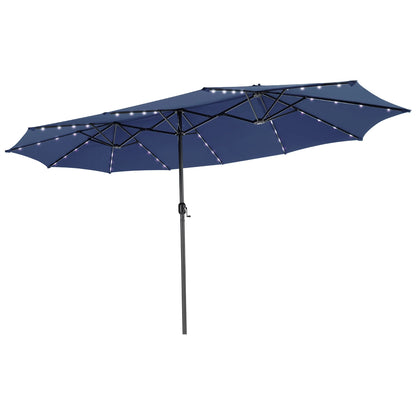 Costway 15FT Twin Patio Double-Sided Umbrella 48 Solar LED Lights Crank Outdoor Beige