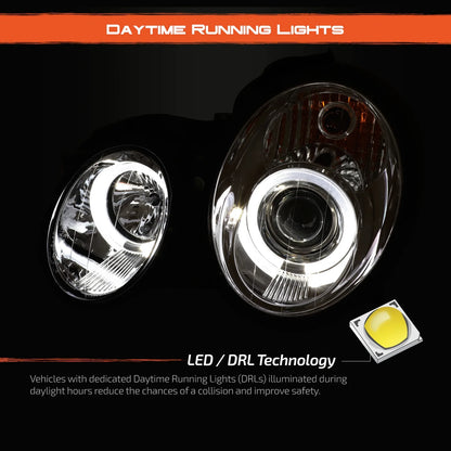 AKKON - For 98-02 Mercedes Benz W208 CLK-Class 320 430 55 AMG Chrome LED Dual Halo Ring Halogen Type Projector Headlights Pair