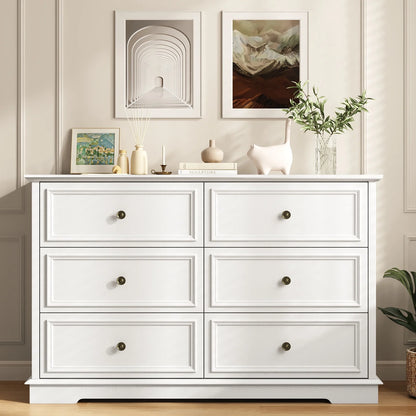 IDEALSOUL Black Dresser,6 Drawer Dresser for bedroom,Retro Wood Storage Cabinet for Living Room