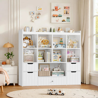 Homfa Kids Toy Storage Organizer with Cubby, Kids Toy Storage Chest with Removable Drawers, Kids Bookcase for Playroom Bedroom Living Room, Gray