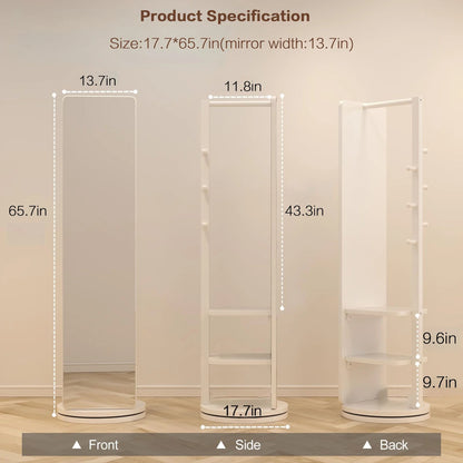 Full-Length Mirror on Rubber Wood Frame 65.7 x 17.7 Inches Ideal for Dressing Rooms and Living Spaces for Versatile Use