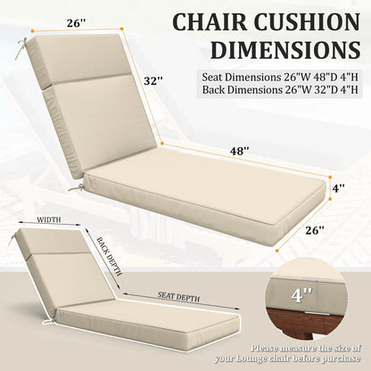Kimunuk Outdoor Chaise Lounge Cushions set of 2, 80" x 26" x 4" Waterproof Pool Beach Recliner Replacement Cushions with Ties, Navy