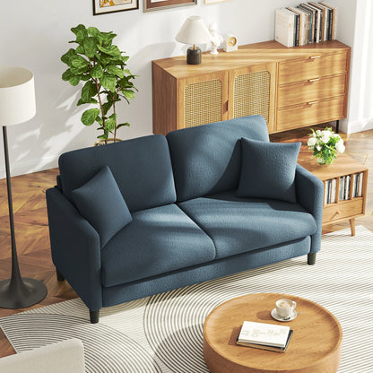 Loveseat Sofa,65" Comfy Teddy Fleece Love Seat Couch,Neche Extra Deep Seats Sofas,Tool-Free Setup Couch with 2 Pillows for Living Room,Coffee Brown