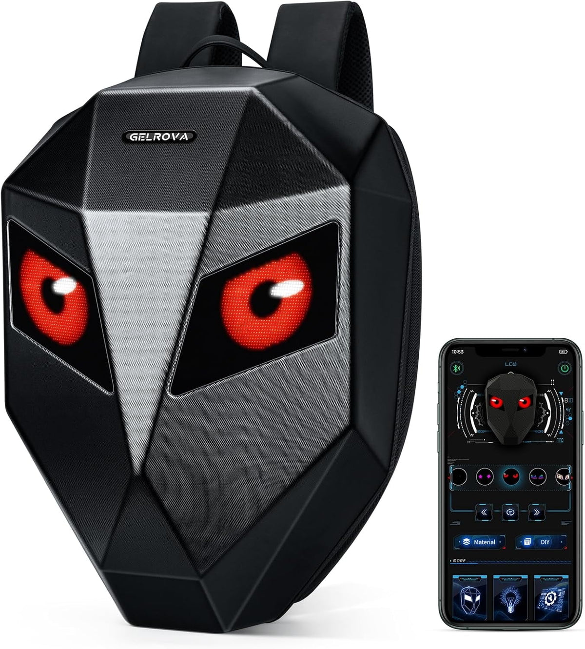 Gelrova Knight LED Bike Backpack, Black Hard Shell Motorcycle Helmet, Small Size 17in