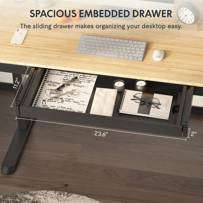 FLEXISPOT 48" W Home Office Height Adjustable Standing Desk White and Maple with USB Charge Ports and Embedded Drawer