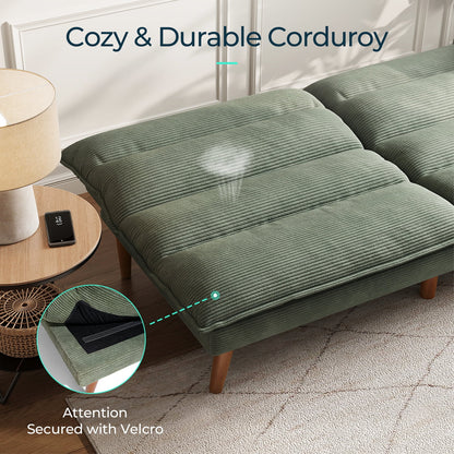 Linsy Home 71" W Corduroy Convertible Futon Sofa Bed, Army Green