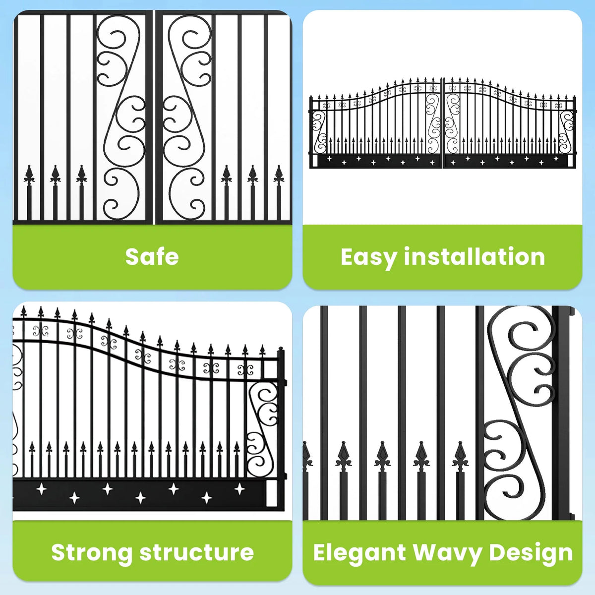 Outdoor Dual Swing Wrought Iron Gate for Driveway, Security Gate, Outdoor Fence Gate, Vienna Style for Yard, Backyard Patio�� 20'Star��