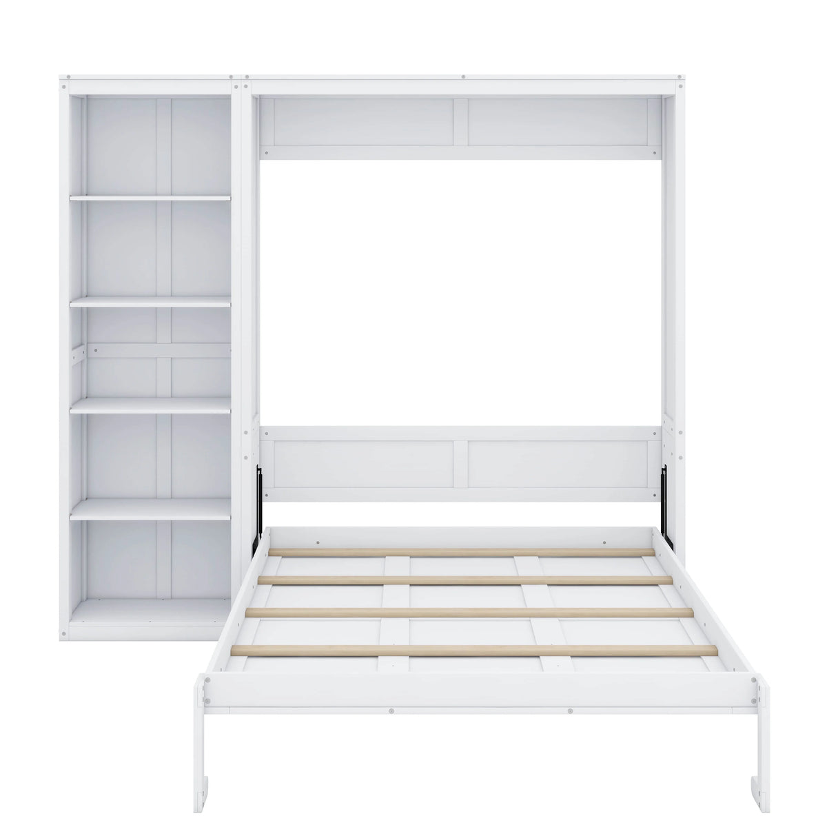 YunNianYang Queen Size Gray Murphy Bed Wall Bed with Shelves