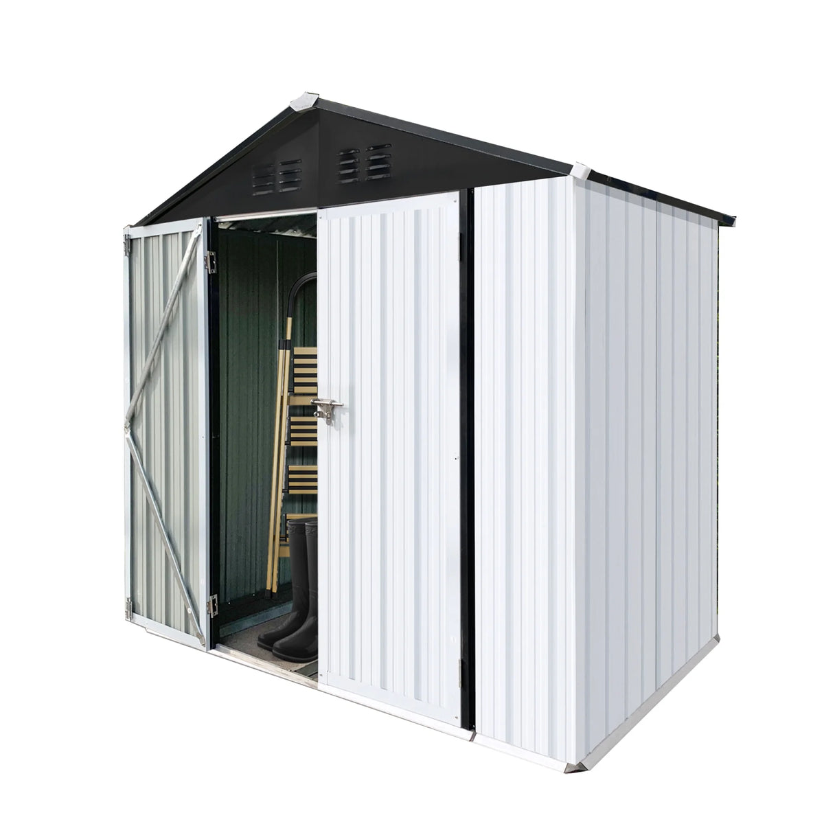 Outdoor Storage Garden Sheds 6FTx4FT Apex Roof Lockable Doors for Backyard White+Yellow
