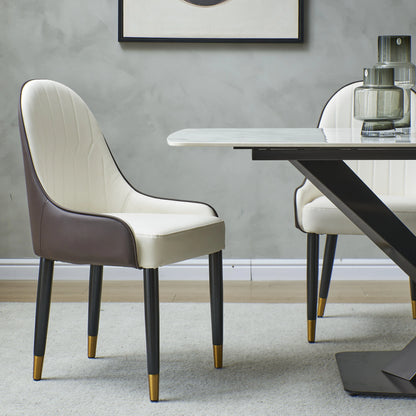 Leavader 63" White Stone Dining Table Set with Black Carbon Steel Base with 6 Dining Chairs