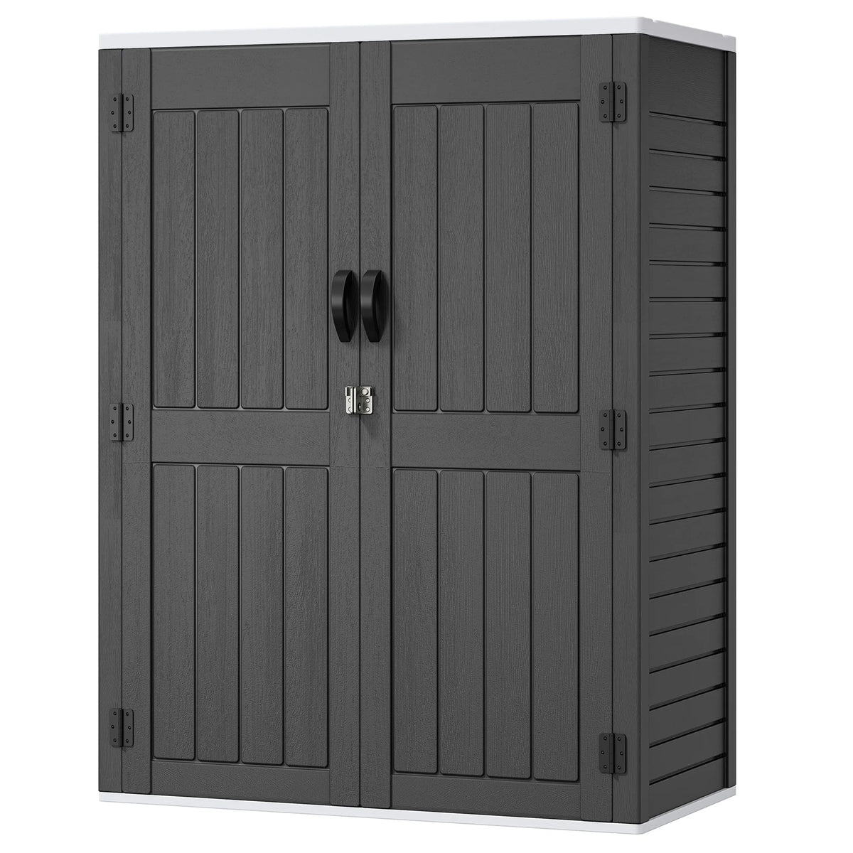 Uforic Outdoor Storage Shed, Vertical Lockable Tool Storage Resin Shed for Garden, Garage, Patio, No Shelves Included, Brown