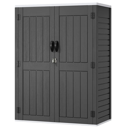 Uforic Outdoor Storage Shed, Vertical Lockable Tool Storage Resin Shed for Garden, Garage, Patio, No Shelves Included, Brown