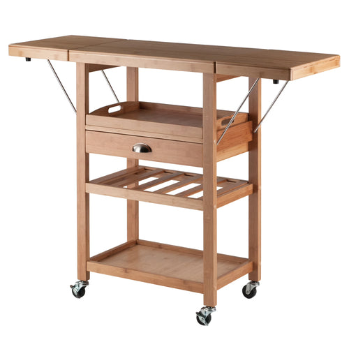 Winsome Wood Barton Drop Leaf Kitchen Utility Cart, Bamboo Finish