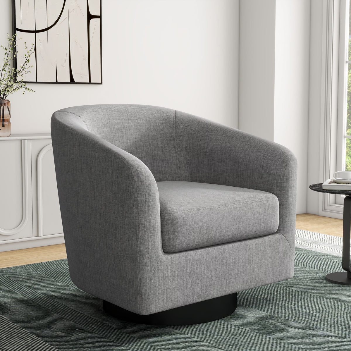 DREAMSIDEA Swivel Barrel Accent Chair for Living Room, Modern Upholstered Round Club Armchair-Cream