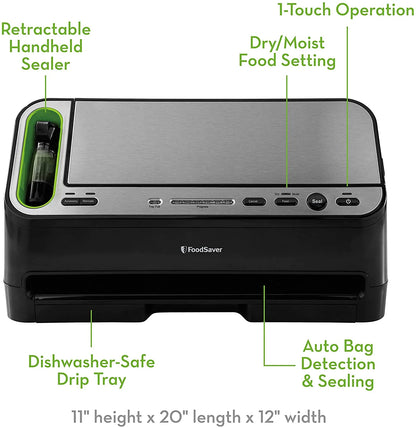 Foodsaver V4400 2-in-1 Vacuum Sealer Machine with Automatic Bag Detection and Starter Kit | Safety Certified | Black and Silver