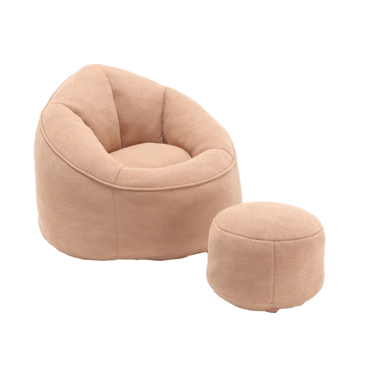MOONMISS Microfiber Upholstered High Pressure Foam Round Lazy Bean Bag Sofa Chair with Ottoman-Gray
