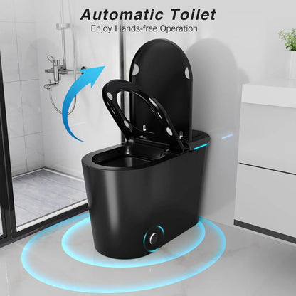 LALAHOO Smart Toilet with Bidet Built in, Auto Open & Close, Elongated Heated seat, Foot Sensor Flush, LED Display, Warm Water Wash, Dryer, Night Light, Black