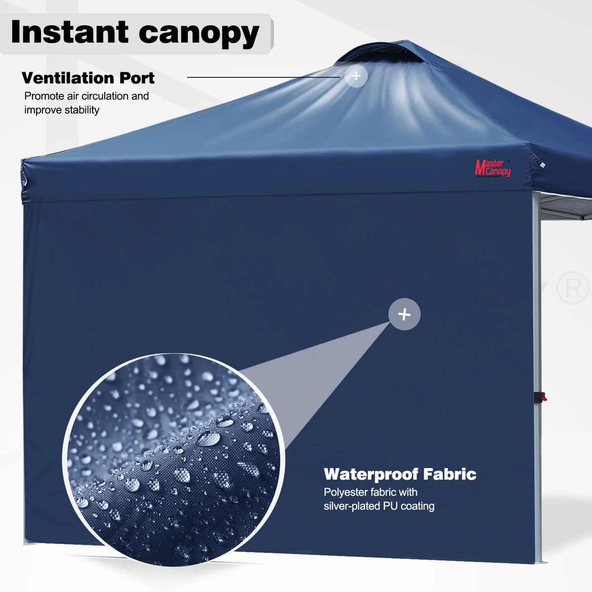 MASTERCANOPY 10' x 10' Easy Pop-up Canopy Tent Outdoor Shade Shelter with 1 Sidewall, White